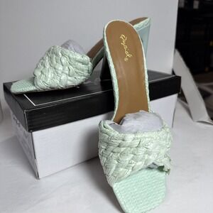Qupid Menthol Mint Green Pastel Raffia Braided Heels Pumps Sandals NEW Size 7